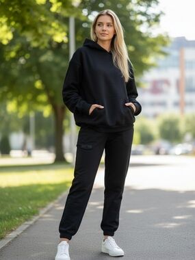 Women's Black Jogger Sweatpants with Elastic Cuffs